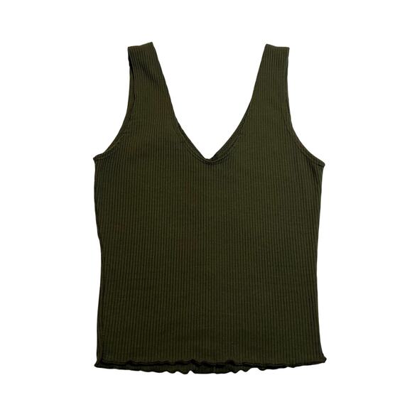 Caution To The Wind V-Neck Sleeveless Ribbed Tank Top Size Small Boho Casual - Picture 2 of 6